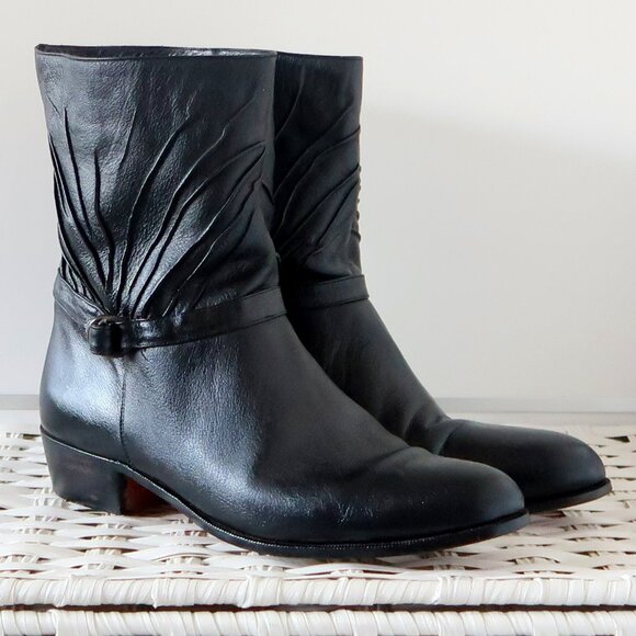 Hardy Black Leather Mid-Calf Western Hand Made Ankle Boots Block Heel Brazil 9.5 - Picture 5 of 16